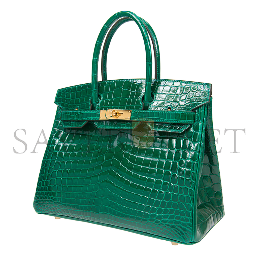 H**mes master birkin 30 crocodile leather emerald green gold buckle h041367ck46 (30*22*16cm)